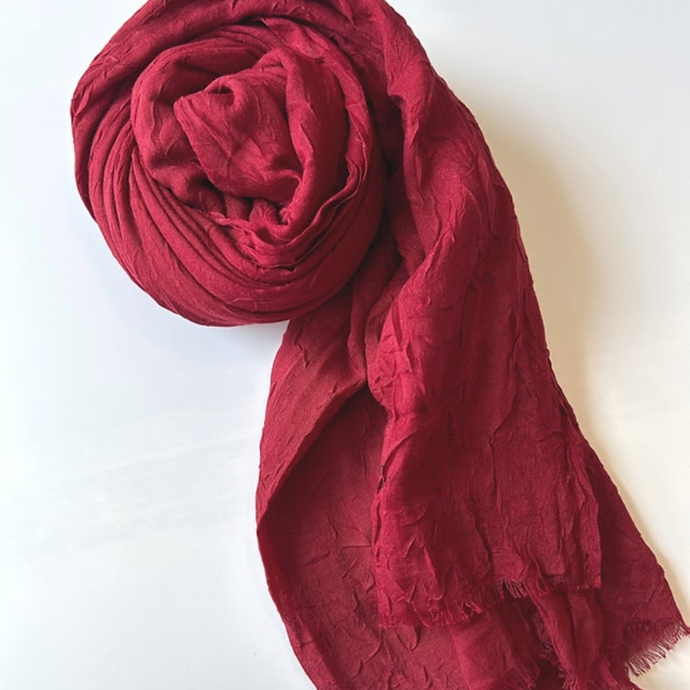 Elegant Maroon Red Bamboo Crinkle Cotton Scarf